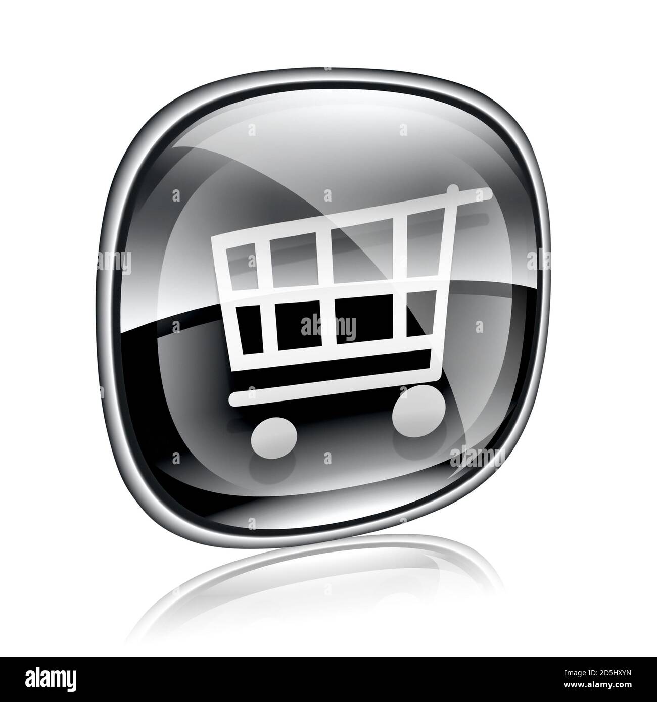 shopping cart icon black glass, isolated on white background Stock ...