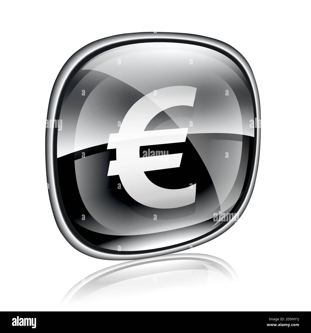 Euro icon black glass, isolated on white background Stock Photo - Alamy