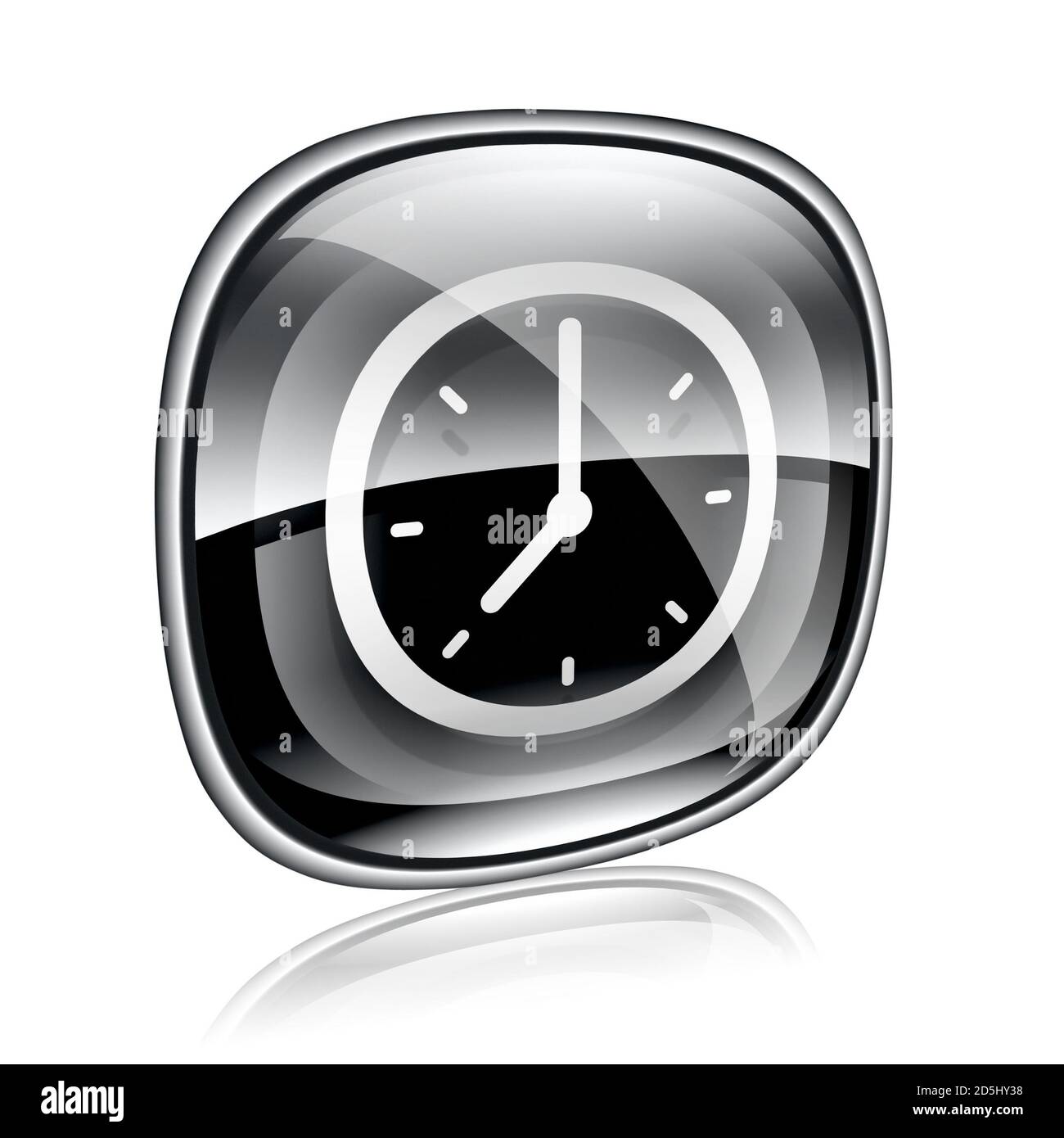 clock icon black glass, isolated on white background Stock Photo - Alamy
