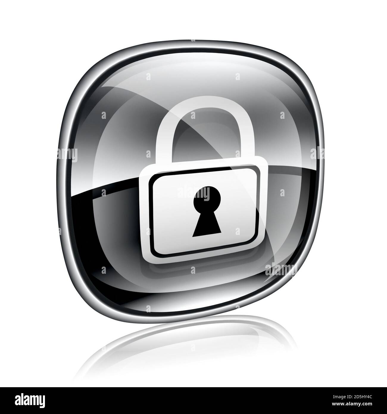 Lock icon black glass, isolated on white background. Stock Photo