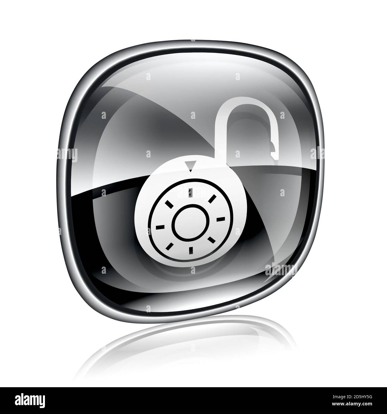 Lock on, icon black glass, isolated on white background Stock Photo - Alamy