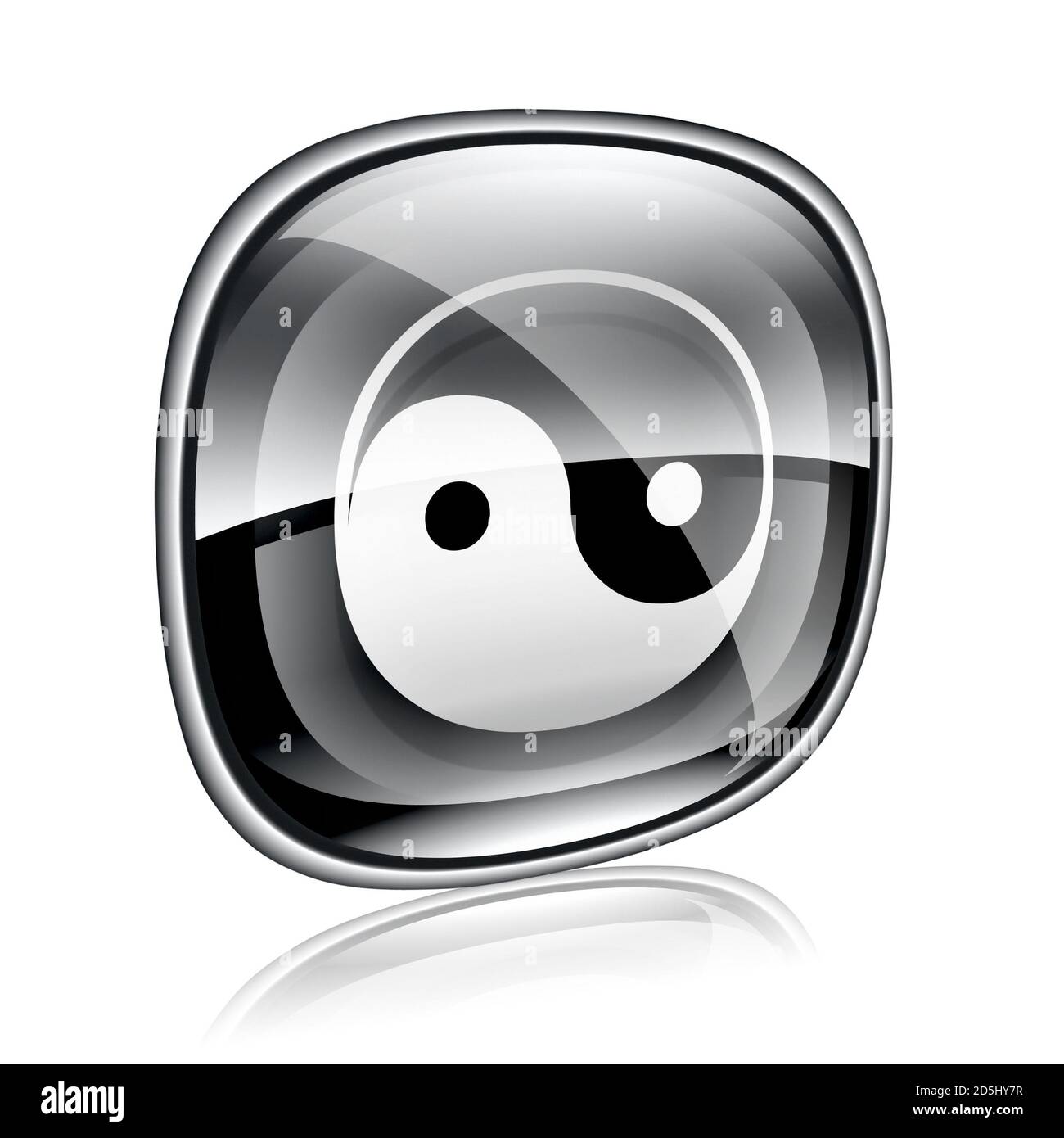 yin yang symbol icon black glass, isolated on white background Stock ...