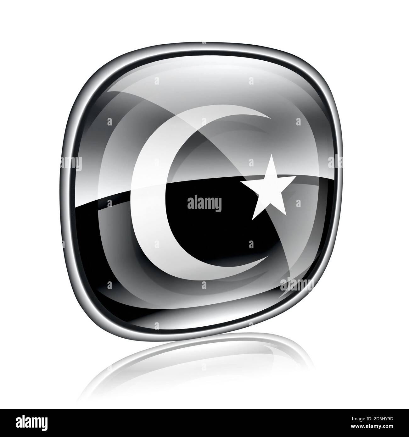 moon and star icon black glass, isolated on white background. Stock Photo