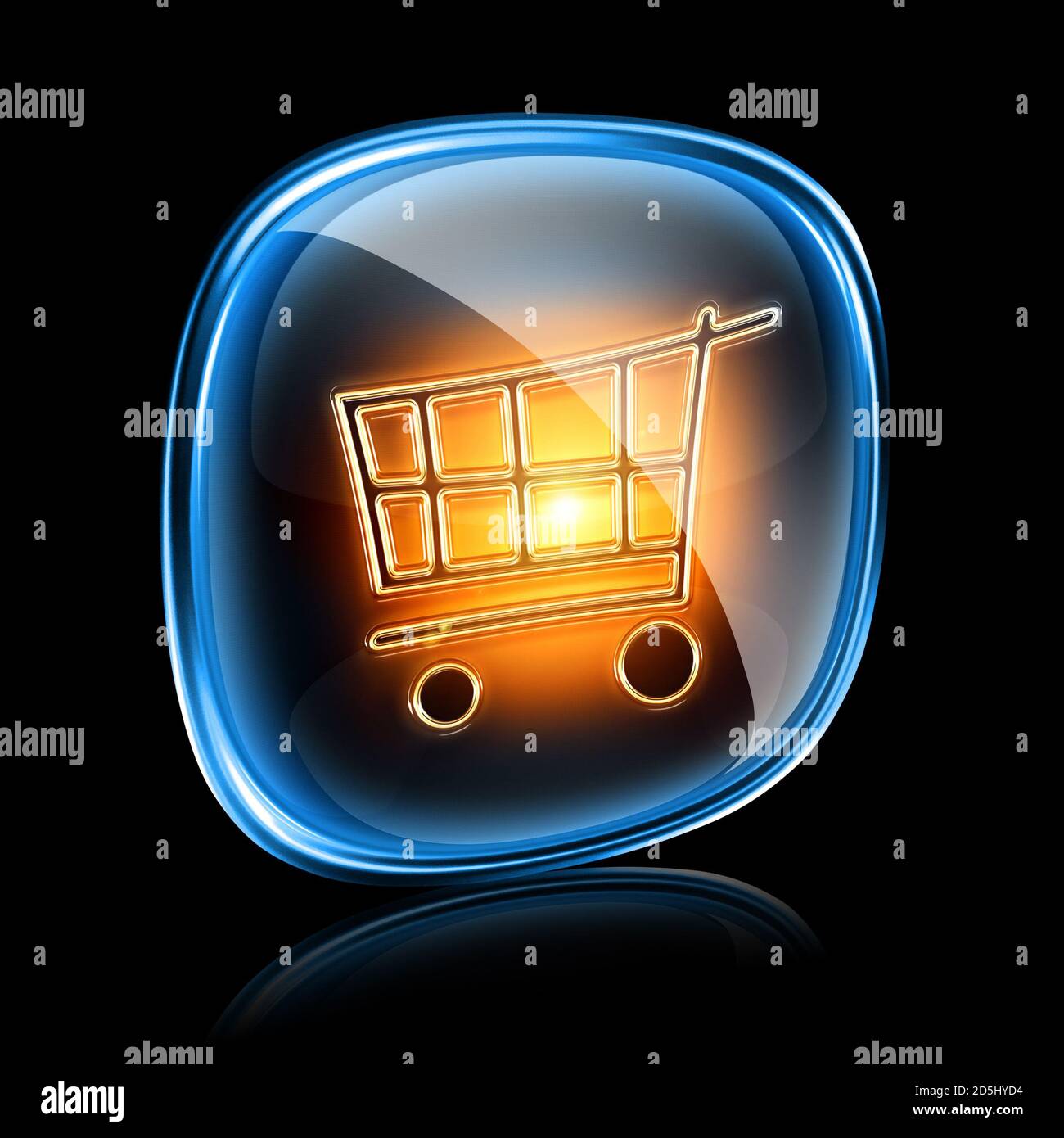 shopping cart icon neon, isolated on black background Stock Photo