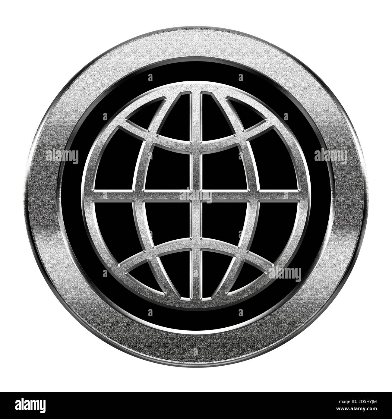 Globe icon silver, isolated on white background. Stock Photo
