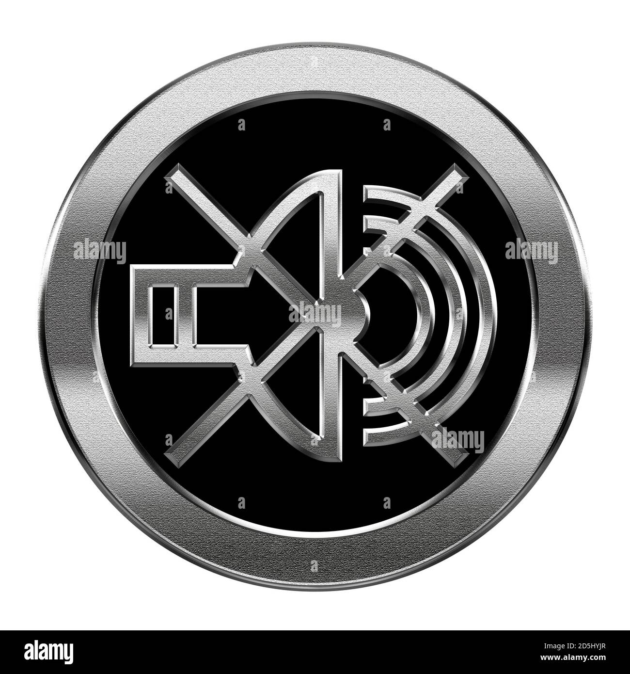 speaker off icon silver, isolated on white background. Stock Photo