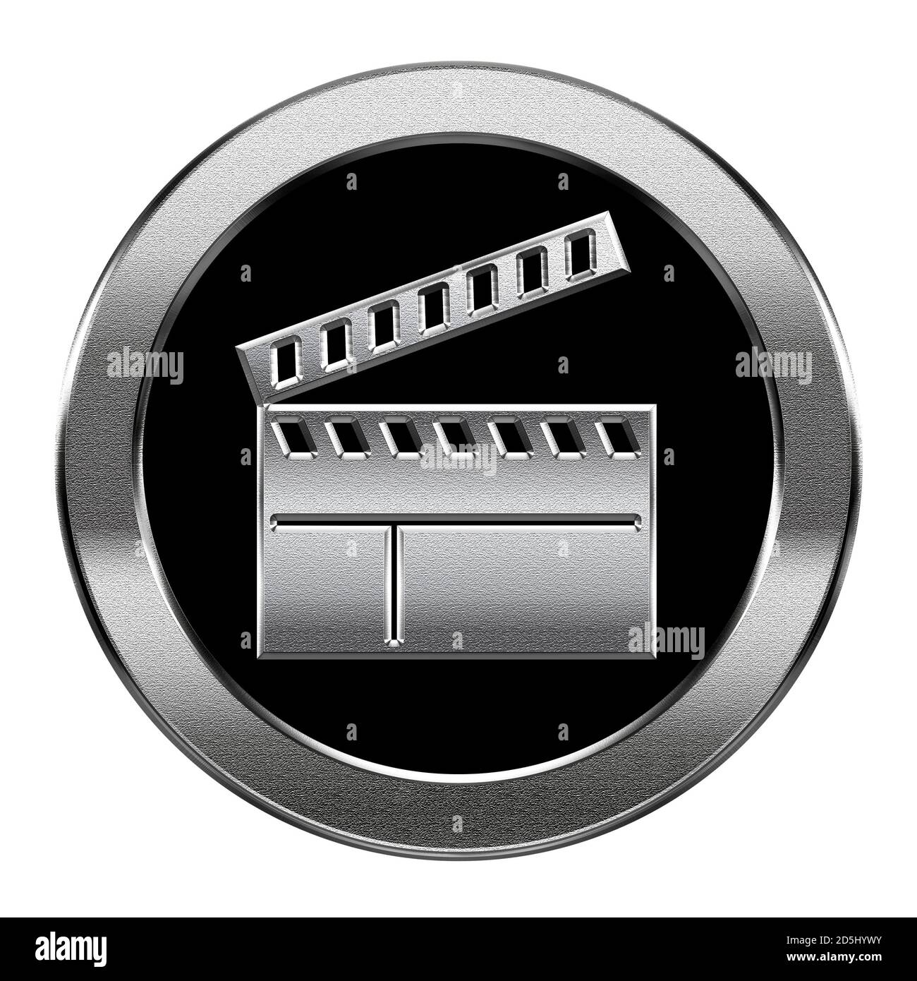 movie clapper board icon silver, isolated on white background. Stock Photo