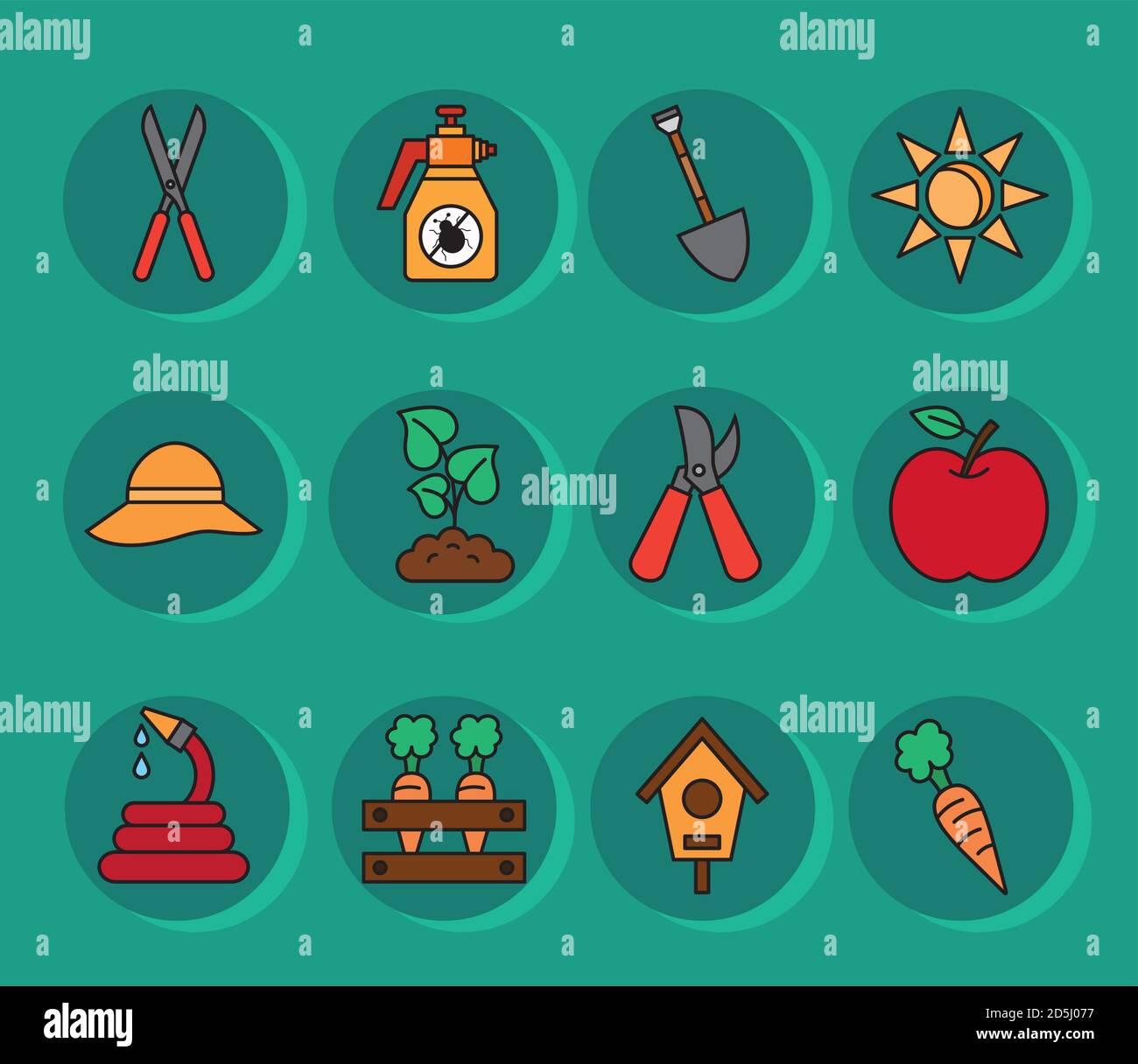 Gardening line and fill style set icons vector design Stock Vector ...