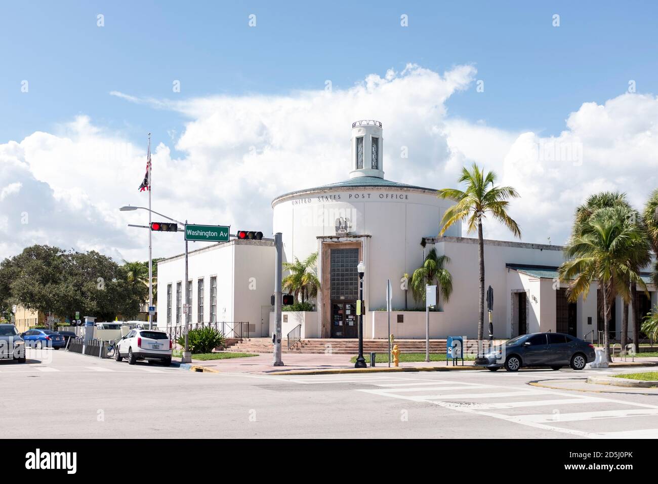Facade of United States Post Office building on Washington Avenue, Miami. Stock Photo