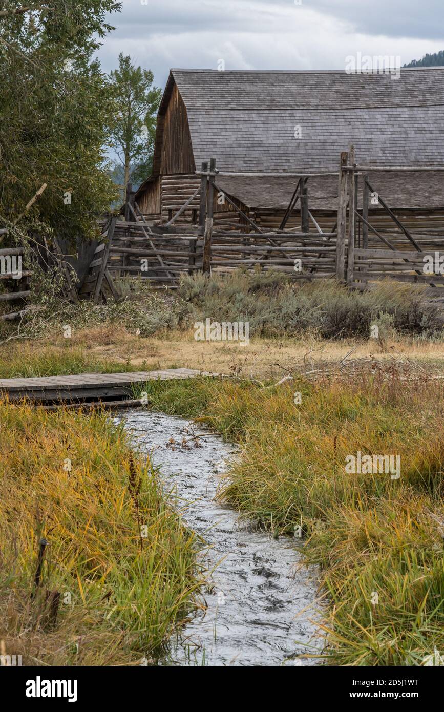 A pioneer irrigation canal and corrals and barn of the John Moulton