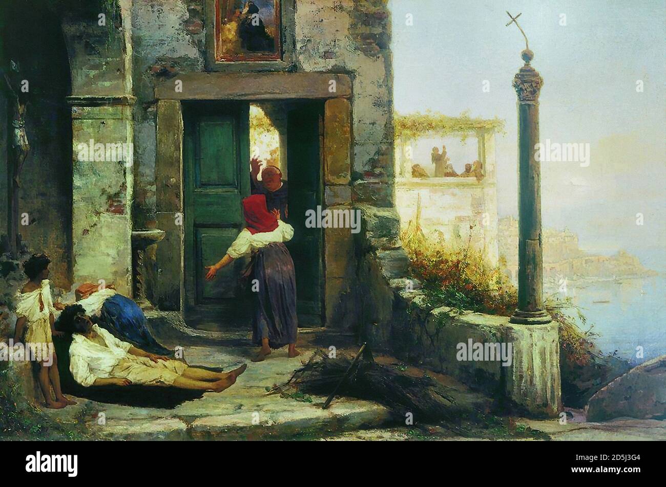 Bronnikov Fjodor - a Patient at the Entrance of a Catholic Monastery - Russian School - 19th  Century Stock Photo