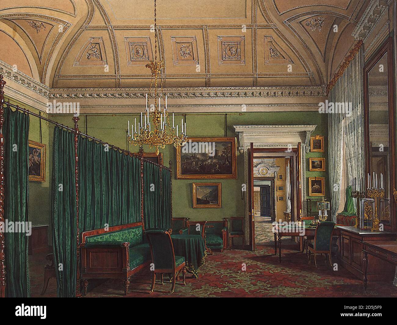 Hau Edward Petrovich - Interiors of the Winter Palace - the First Reserved Apartment. the Study of Duke M. Leuchtenberg - Russian School - 19th  Century Stock Photo