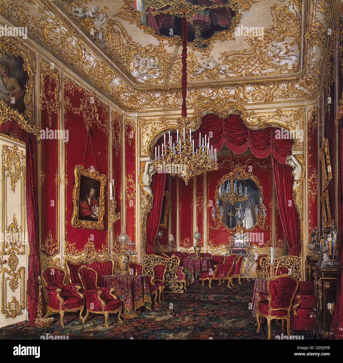 Hau Edward Petrovich - Interiors of the Winter Palace - the Boudoir of Empress Maria Alexandrovna - Russian School - 19th  Century Stock Photo