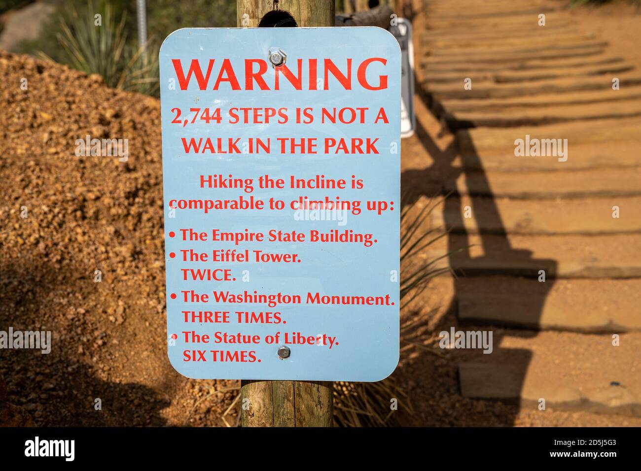Warning sign at the base of the Manitou Incline hike in Colorado