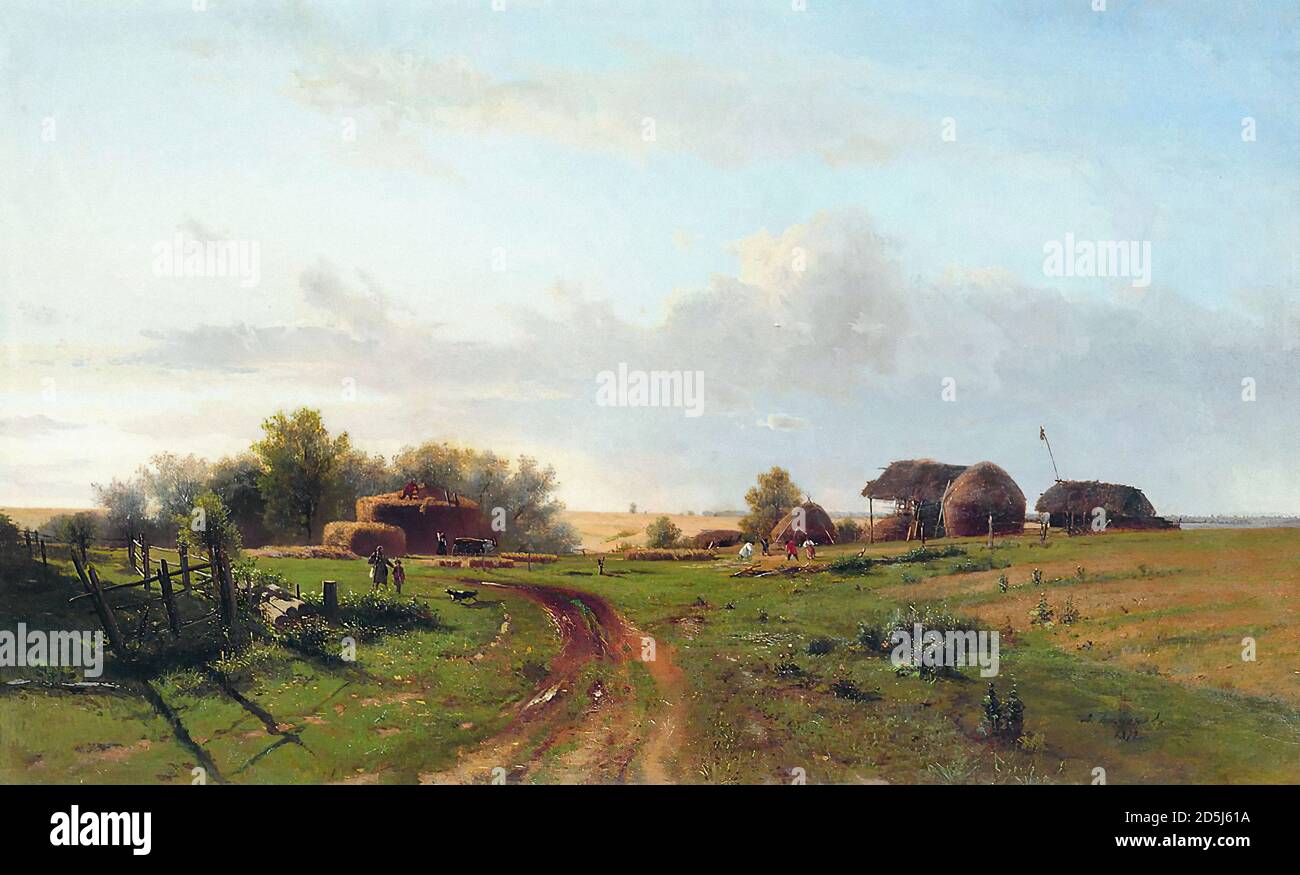 Kamenev Lev - Harvest - Russian School - 19th  Century Stock Photo