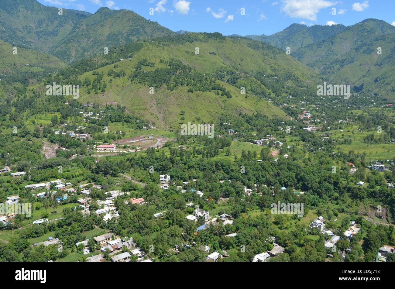 Aerial view of small buildings located on hills of Muzaffarabad, Pakistan Stock Photo