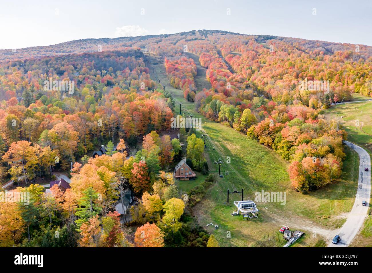 aerial of image of Okemo Mountain in the Fall, Ludlow, Vermont Stock Photo