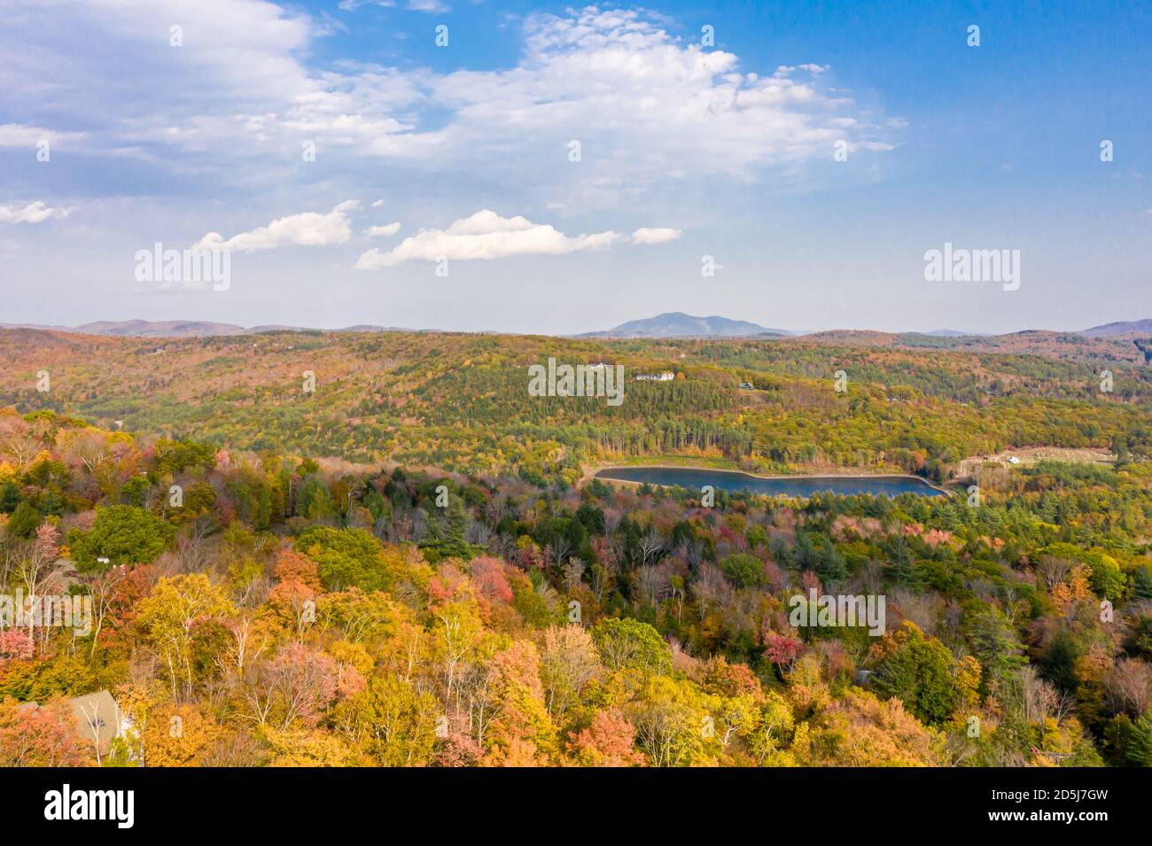 aerial of image of Okemo Mountain in the Fall, Ludlow, Vermont Stock
