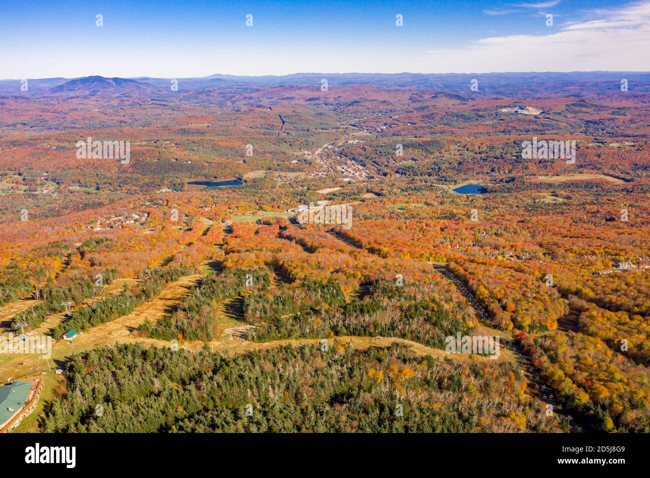 aerial of image of Okemo Mountain in the Fall, Ludlow, Vermont Stock Photo