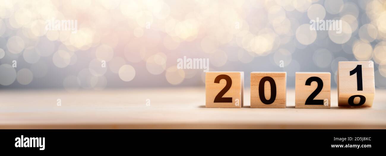 Wooden Blocks With 2020 2021 Number On Table Stock Photo