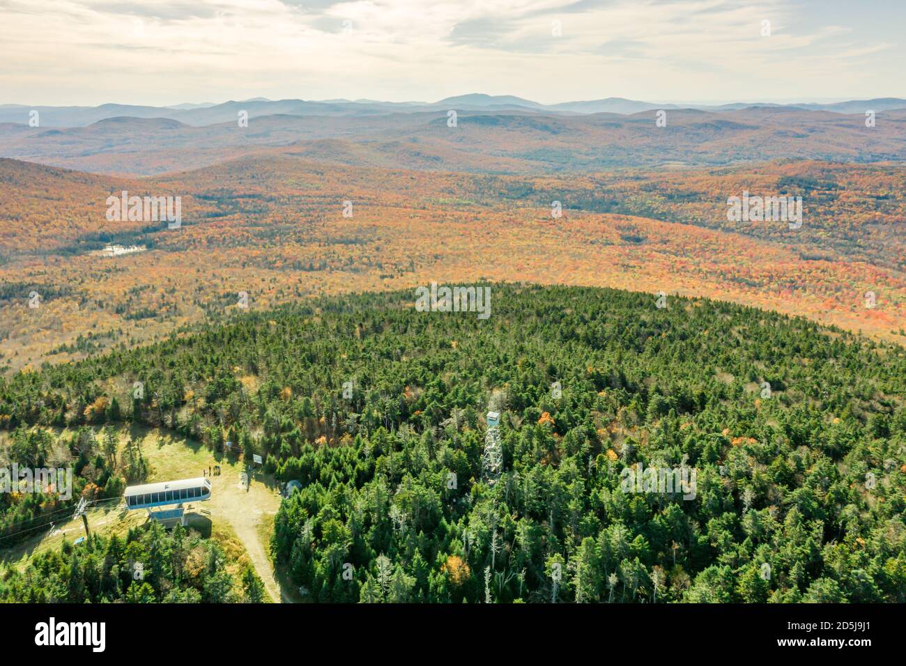 aerial of image of Okemo Mountain in the Fall and the fire tower