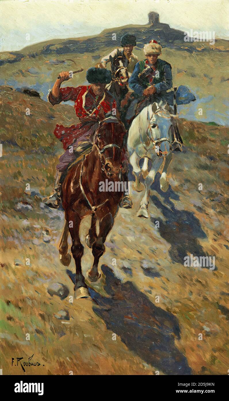 Roubaud Franz - Circassian Horsemen at Full Gallop - Russian School - 19th  Century Stock Photo - Alamy