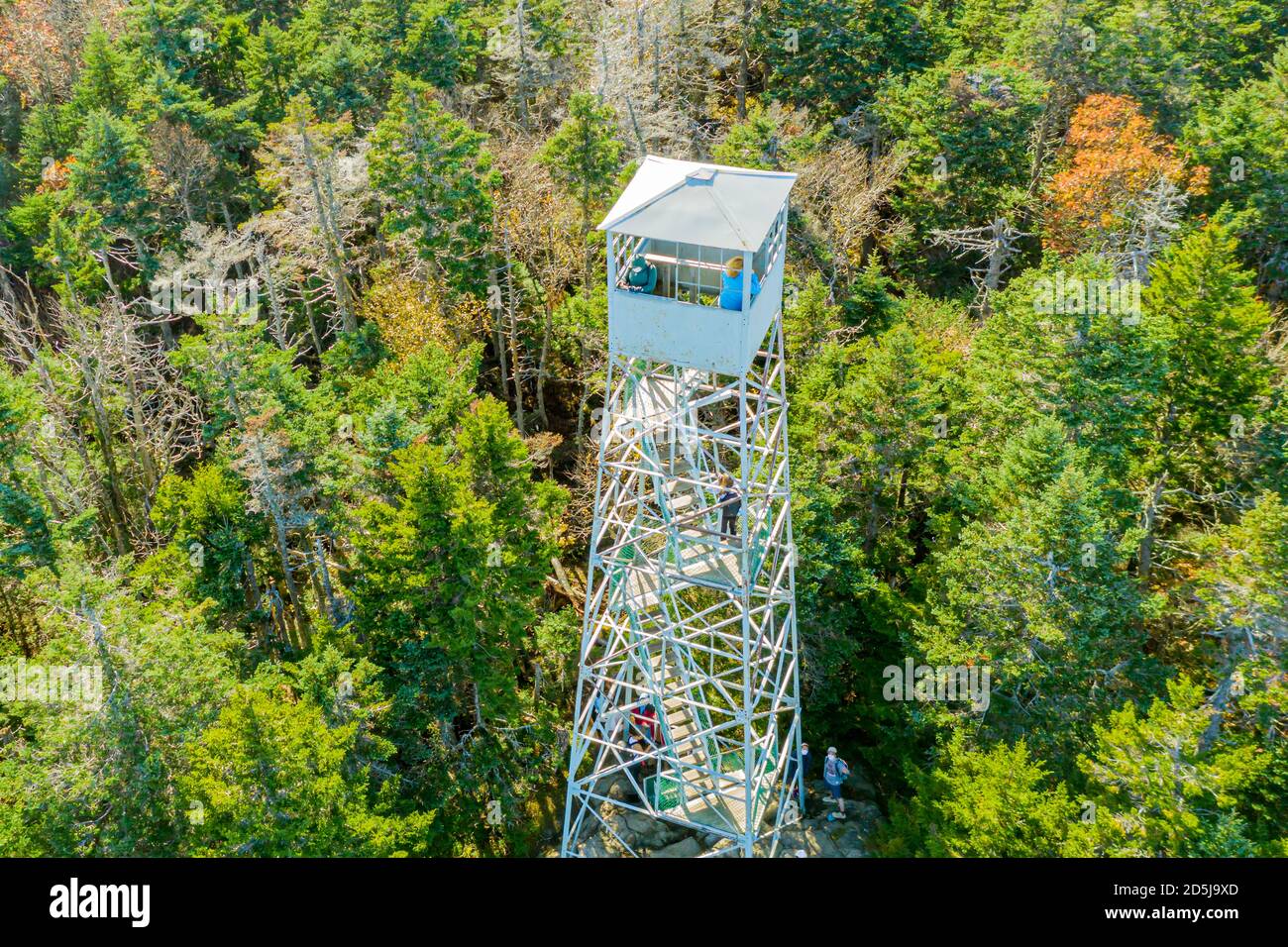 Aerial view of the Ranger's fire tower on top of Okemo Mountain, Ludlow