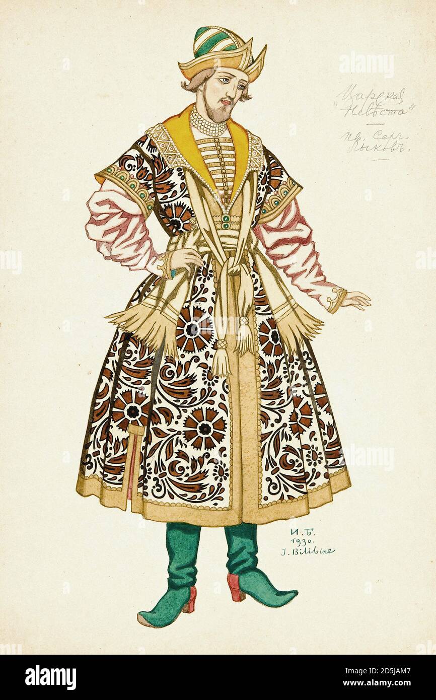 Bilibin Ivan - the Tsar's Bride - Costume Design for Boyar Ivan Sergeevich Lykov - Russian School - 19th  Century Stock Photo