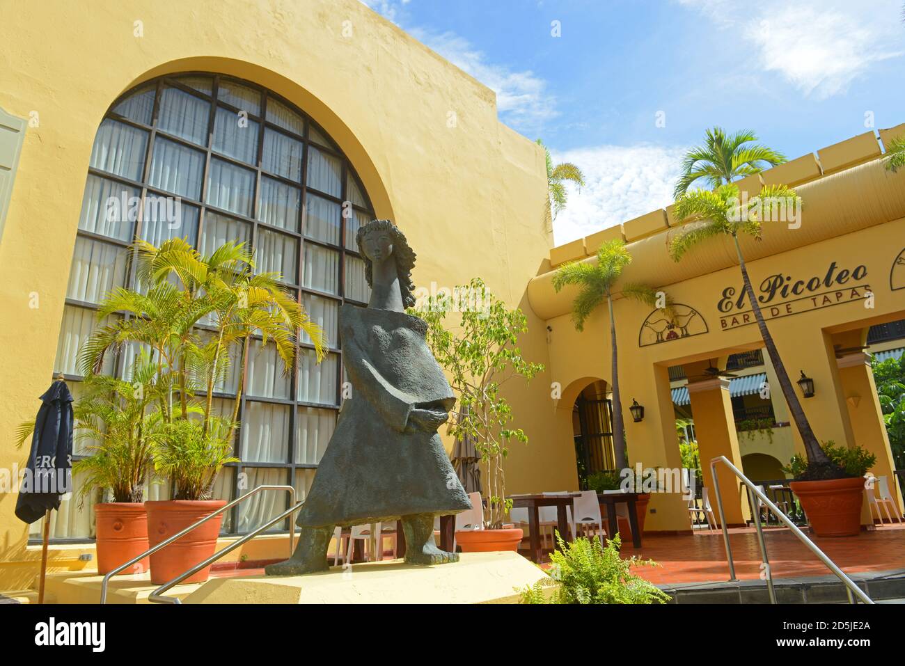 Historic building and Restaurant El Picoteo at Hotel El Convento on Calle de Cristo in Old San Juan, Puerto Rico. Stock Photo