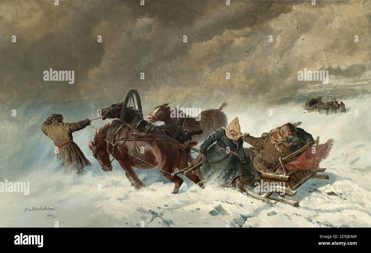 Sverchkov Nicholai Egorovich - in the Blizzard 1 - Russian School - 19th  Century Stock Photo