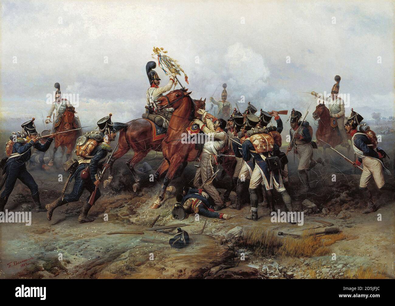 Villevalde Bogdan Pavlovich - Exploit of the Horse Regiment in the Battle of Austerlitz 1805 - Russian School - 19th  Century Stock Photo