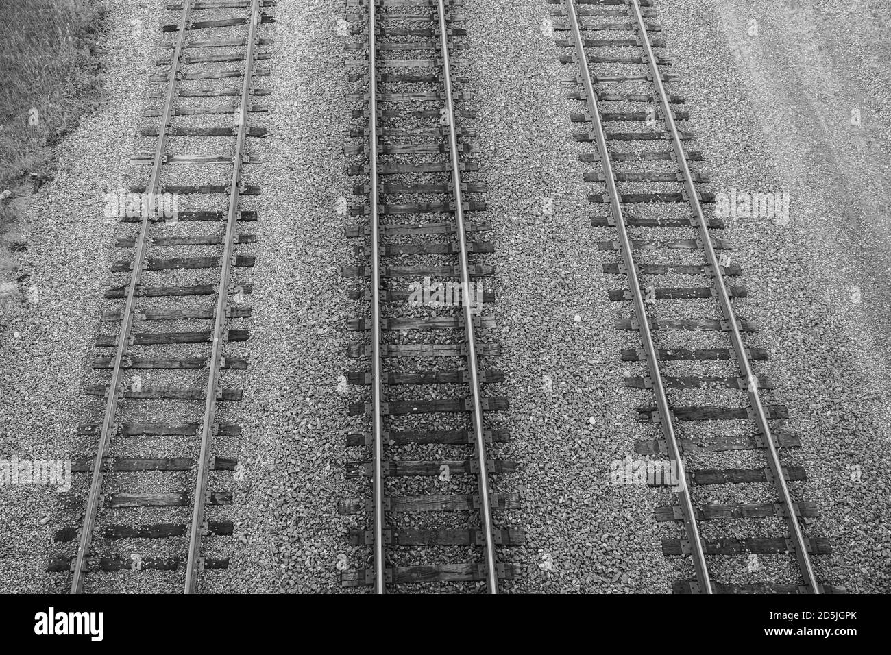 Railway track pictured from above railway station Stock Photo Alamy