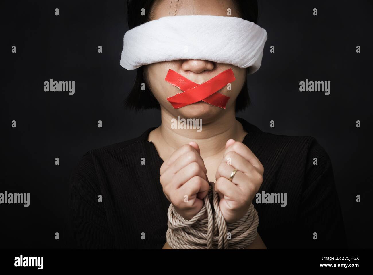 Premium Photo  Blindfolded woman closeup concept of censorship human  rights oppression or repression