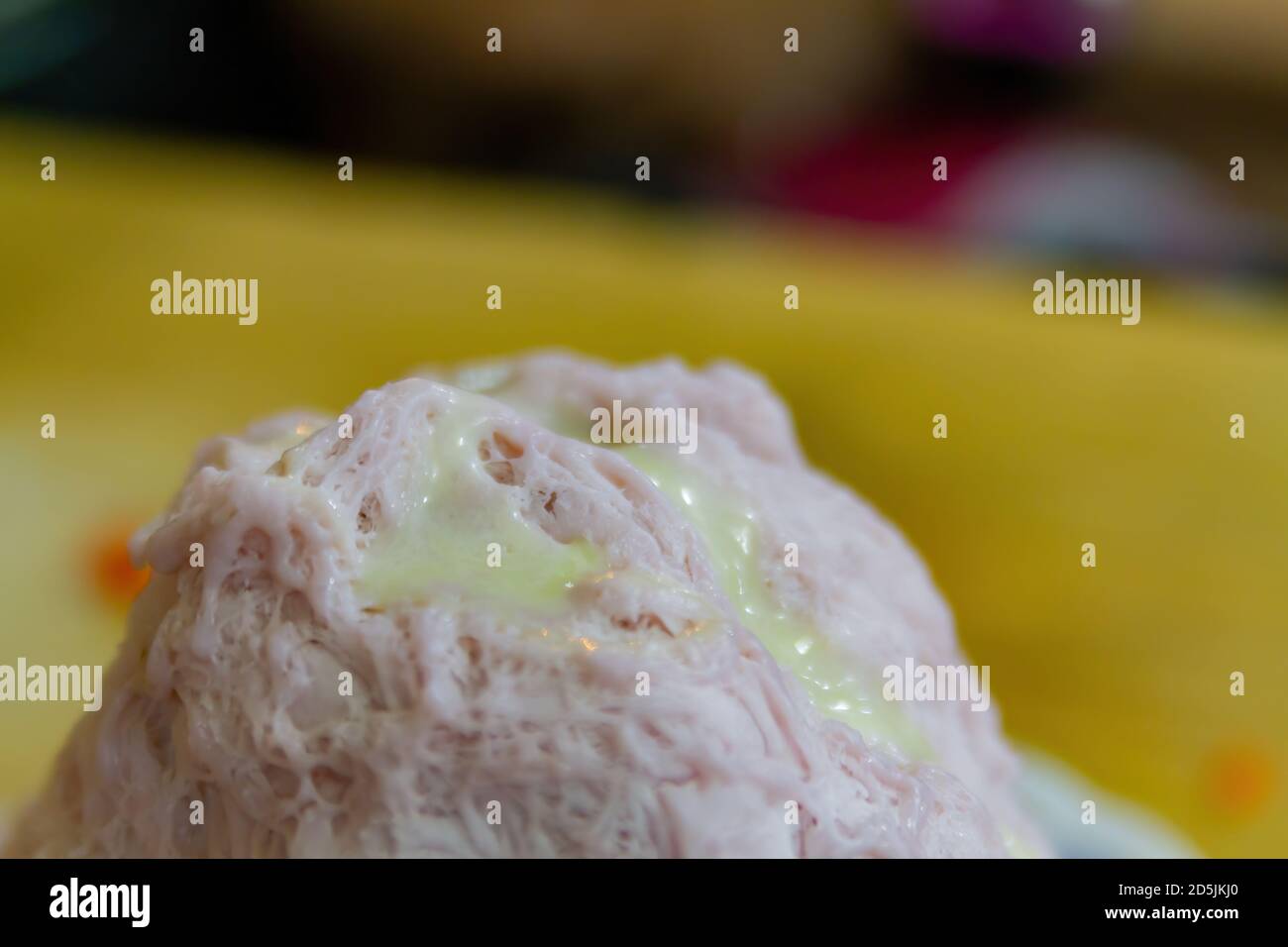 Close up shot of Strawberry flavored ice with Condensed milk at Taipei, Taiwan Stock Photo