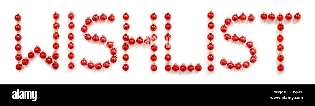 Red Christmas Ball Ornament Building Word Wishlist Stock Photo
