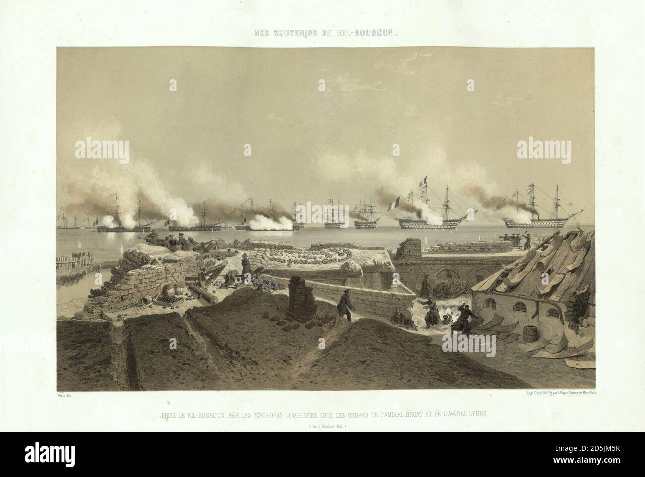 Crimean War's scene (18531856). Capture of KilBouroun by the combined