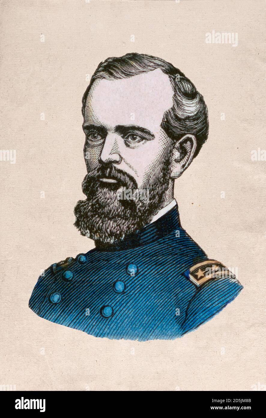 Portrait of general McPherson. James Birdseye McPherson (1828 – 1864) was a career United States Army officer who served as a general in the Union Arm Stock Photo