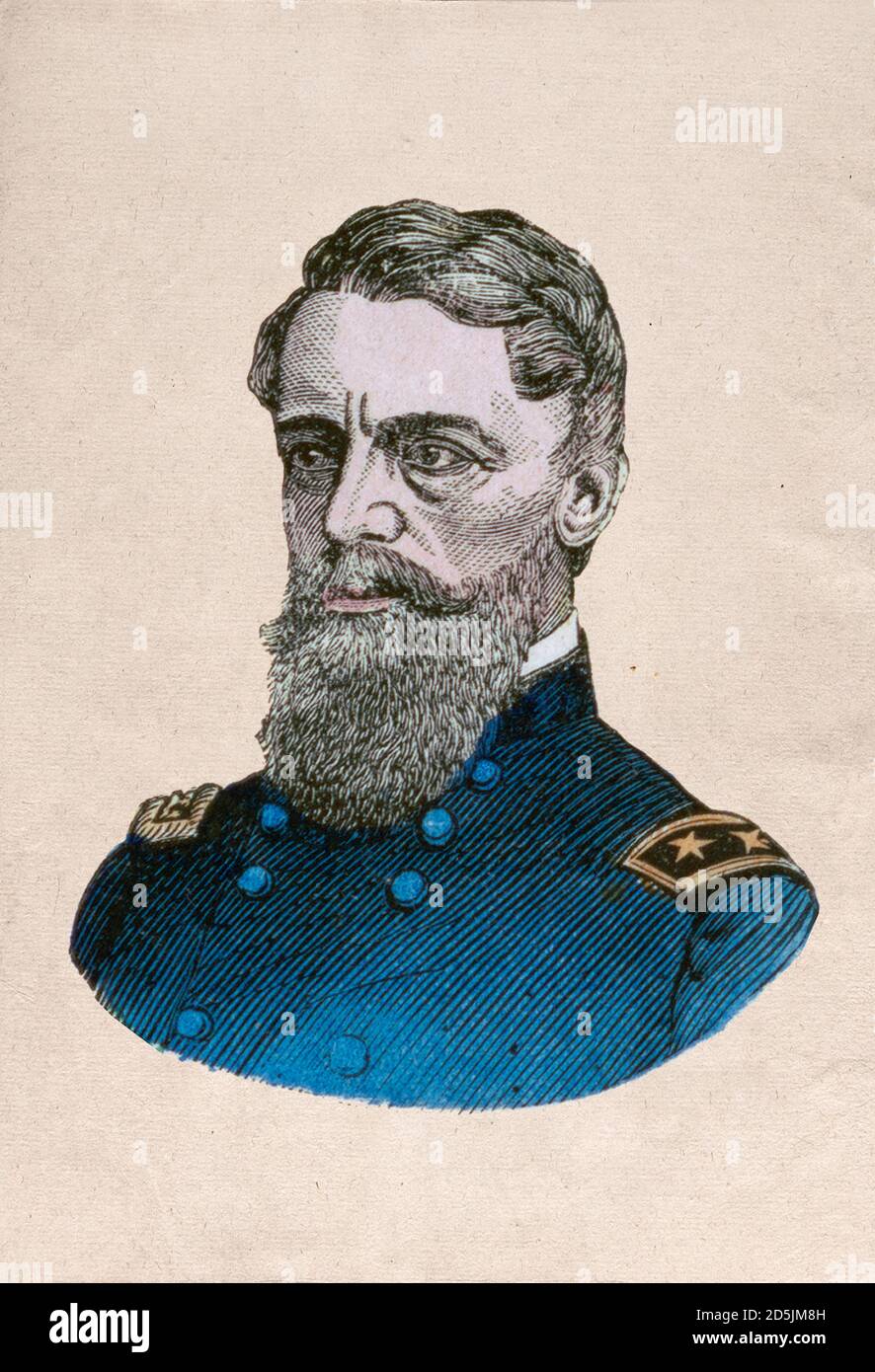 Portrait of general Stoneman. George Stoneman Jr. (1822 – 1894) was a United States Army cavalry officer, trained at West Point, where his roommate wa Stock Photo