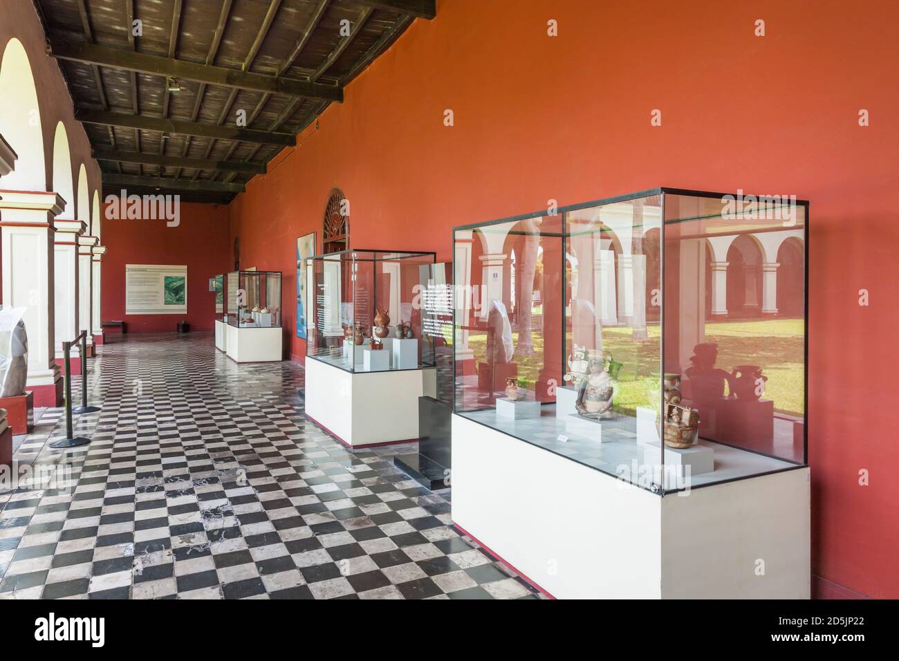 Exhibitions at cloister of courtyard, 'National Museum of Archaeology, Anthropology and History of Peru', Lima, Peru, South America Stock Photo