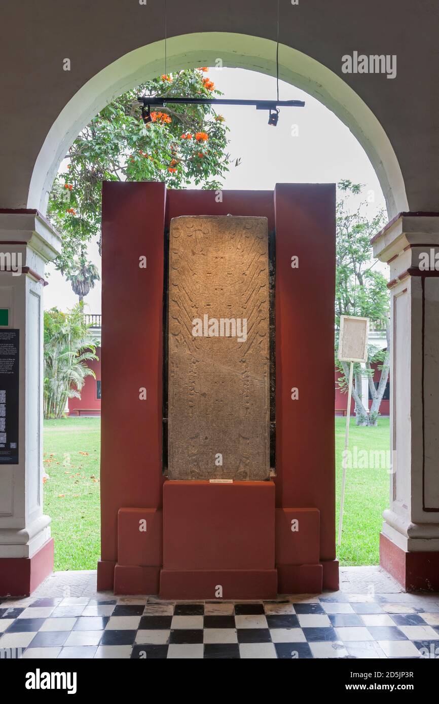 Raimondi stela, from Chavin de Huantar, Chavin culture, 'National Museum of Archaeology, Anthropology and History of Peru', Lima, Peru, South America Stock Photo