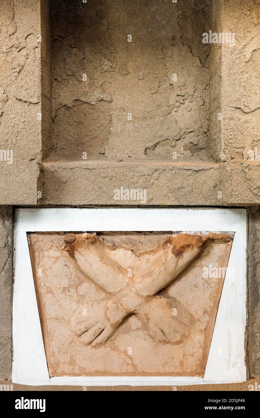 Relief of the crossed hands, from Kotosh, 'National Museum of Archaeology, Anthropology and History of Peru', Lima, Peru, South America Stock Photo