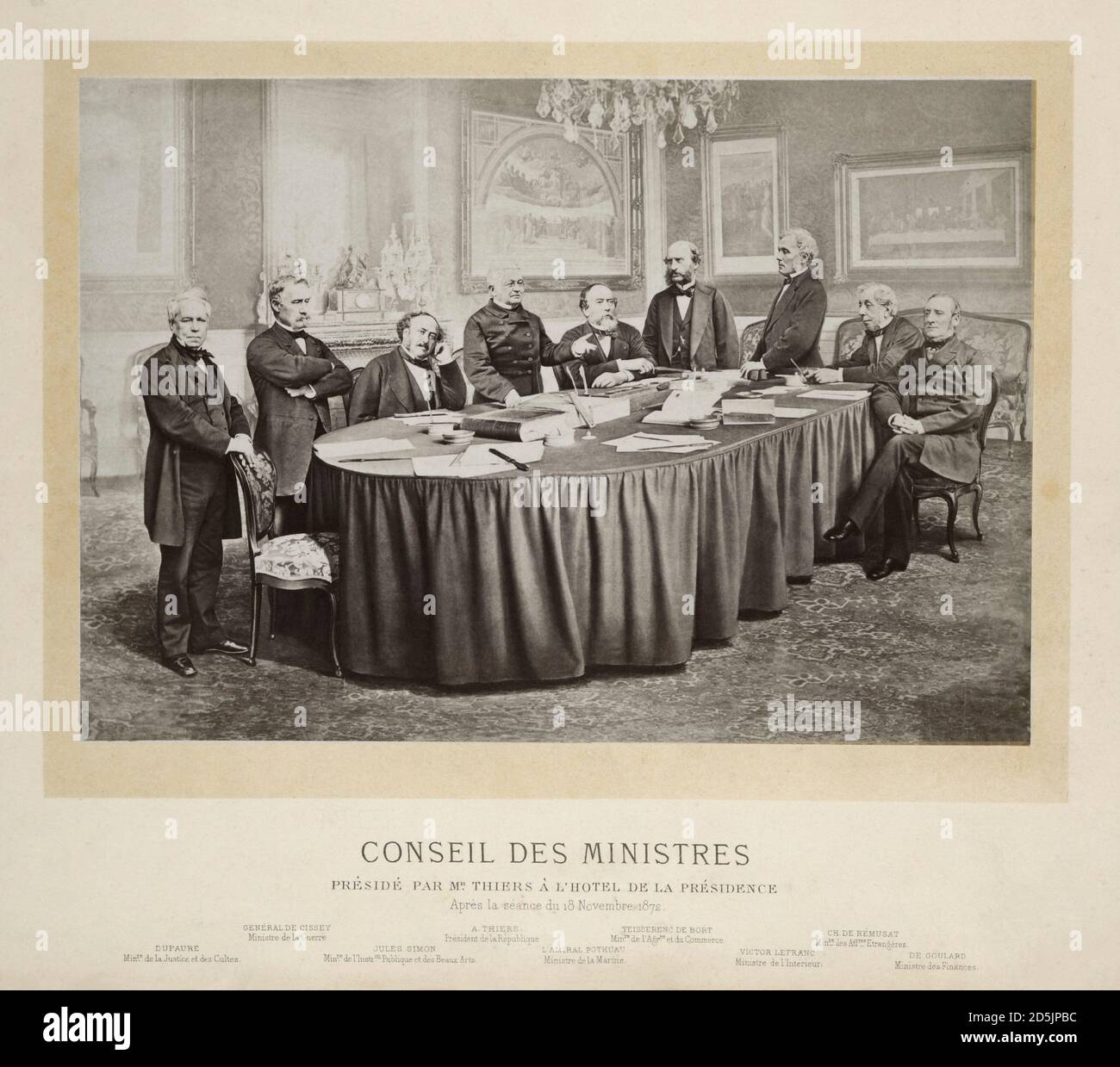 Retro photo from the time of the Commune of Paris. March - May, 1871. By Marcel Leautte.  Council of Ministers chaired by Mr. Thiers at the Hotel De L Stock Photo
