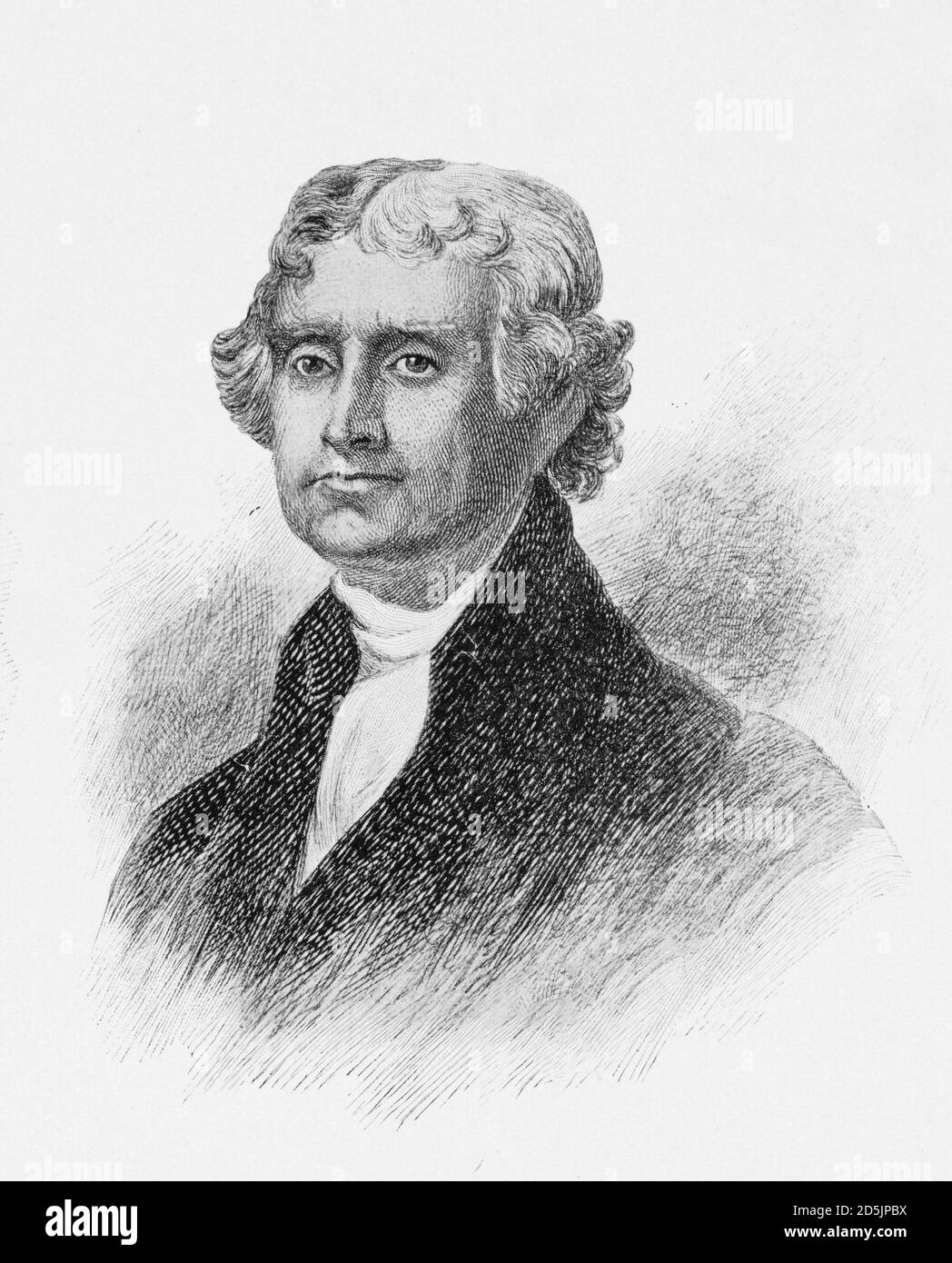Portrait of president Thomas Jefferson. Thomas Jefferson (1743 – 1826) was an American statesman, diplomat, lawyer, architect, philosopher, and Foundi Stock Photo