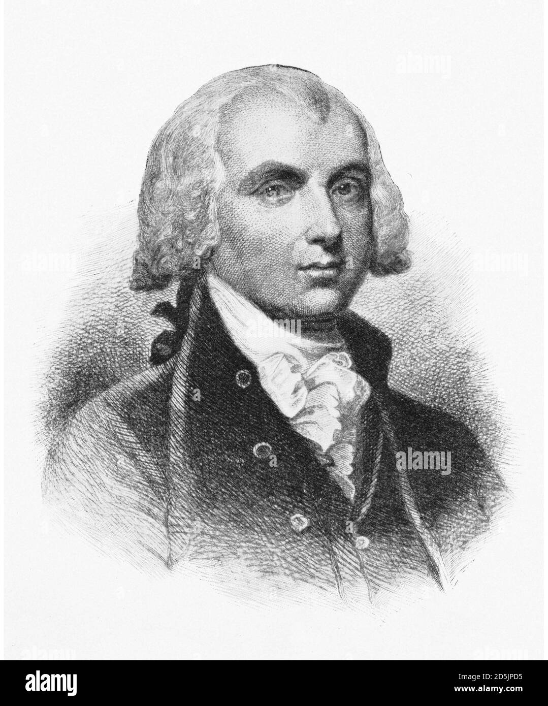 Portrait of president James Madison Jr. James Madison Jr. (1751 – 1836) was an American statesman, diplomat, expansionist, philosopher and Founding Fa Stock Photo