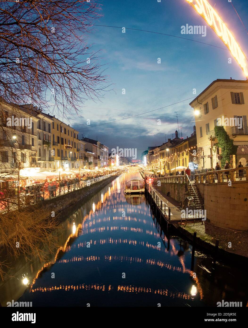 Christmas time on the famous tutistic neighborhood 'Navigli' in December. Milan, Lombardy, Italy Stock Photo