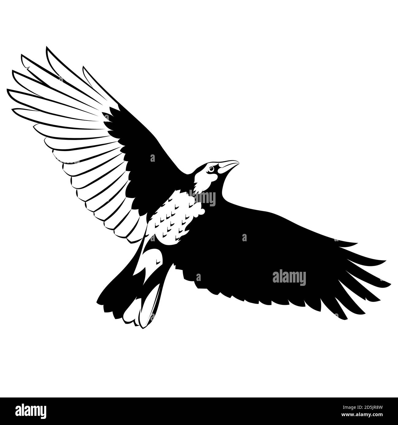 Flying Mighty Black Raven, crow, raven in flight Stock Vector