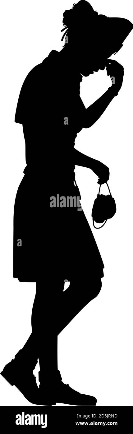 Editable vector silhouette of a female nurse tired from work Stock Vector