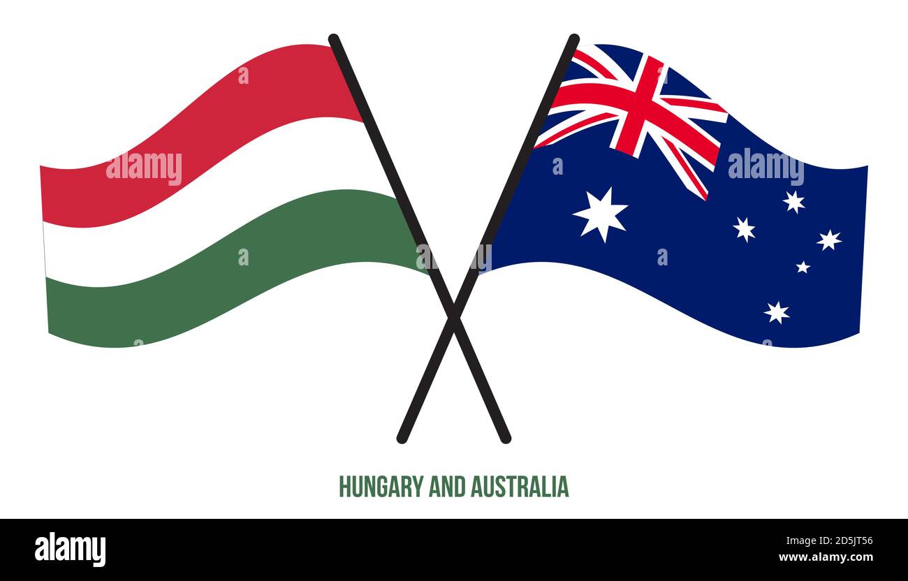 Hungary and Australia Flags Crossed And Waving Flat Style. Official Proportion. Correct Colors. Stock Vector
