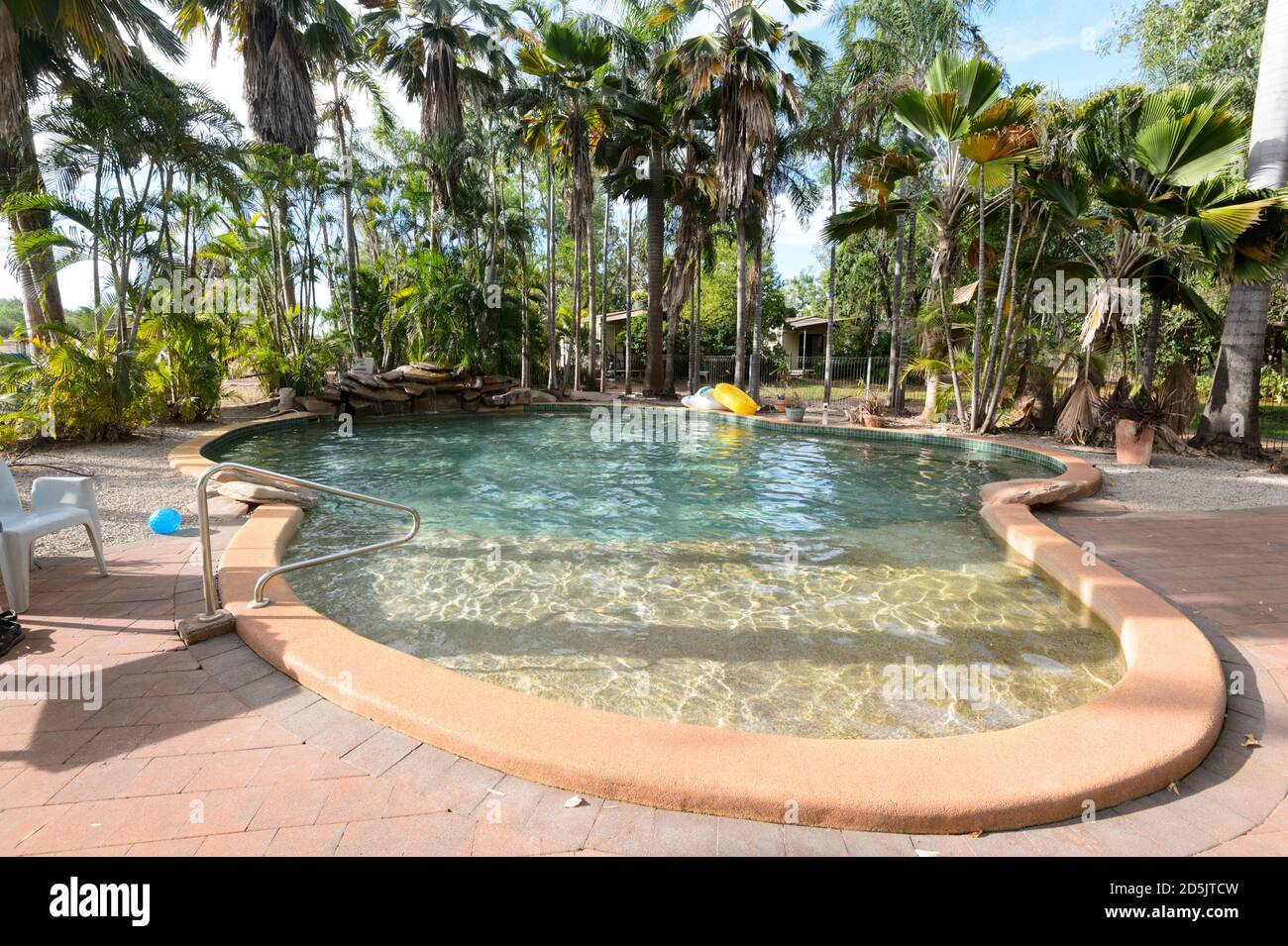Swimming pool in an idyllic setting, Douglas Daly Tourist Park, Douglas Daly, Northern Territory, NT, Australia Stock Photo