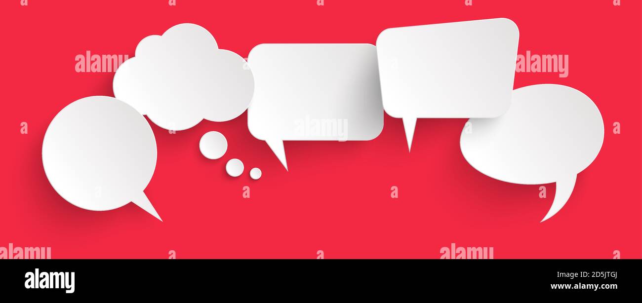 illustration of five speech bubbles with shadow looking like stickers ...